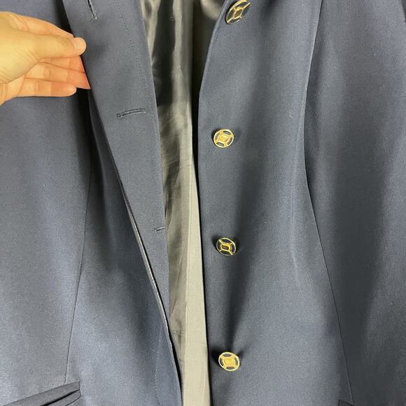 Vintage Lilli Ann Long Blazer Jacket Womens Medium Blue Gold Button Career - Picture 7 of 16